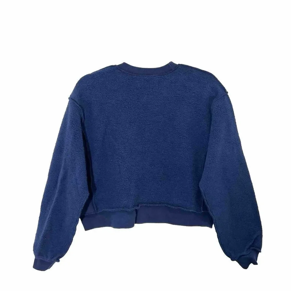 Yellow Label Co Sweatshirt Women’s‎ XS Blue Cropped Inside Out Pullover - Picture 2 of 7